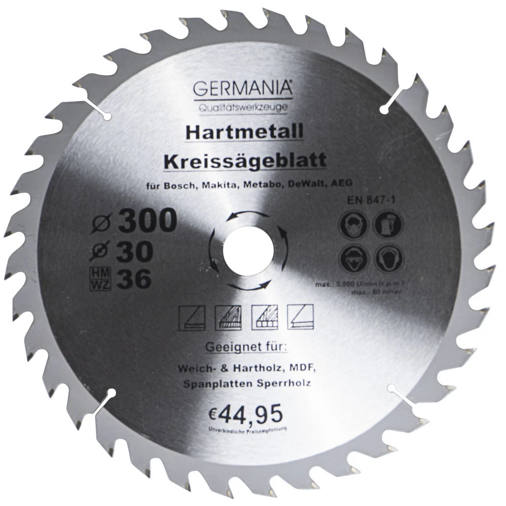 GERMANIA HM Kreissägeblatt Ø 300mm, 36 Zähne Für Holz 1 GERMANIA HM Kreissägeblatt Ø 300mm, 36 Zähne Für Holz