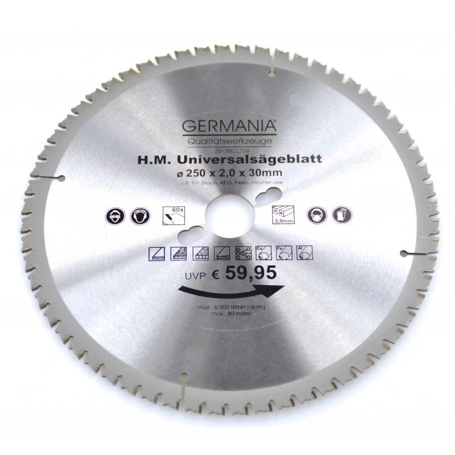 HM Multi Sägeblatt 250x30mm 60Zähne Universal Alu Holz Kunststoff Kreissägeblatt 1 HM Multi Sägeblatt 250x30mm 60Zähne Universal Alu Holz Kunststoff Kreissägeblatt