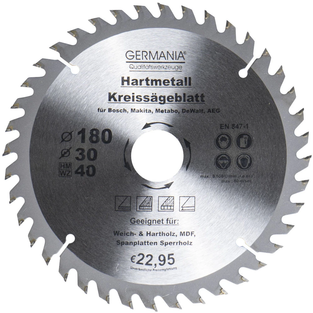 GERMANIA HM Kreissägeblatt Ø 180mm, 40 Zähne Für Holz 1 GERMANIA HM Kreissägeblatt Ø 180mm, 40 Zähne Für Holz
